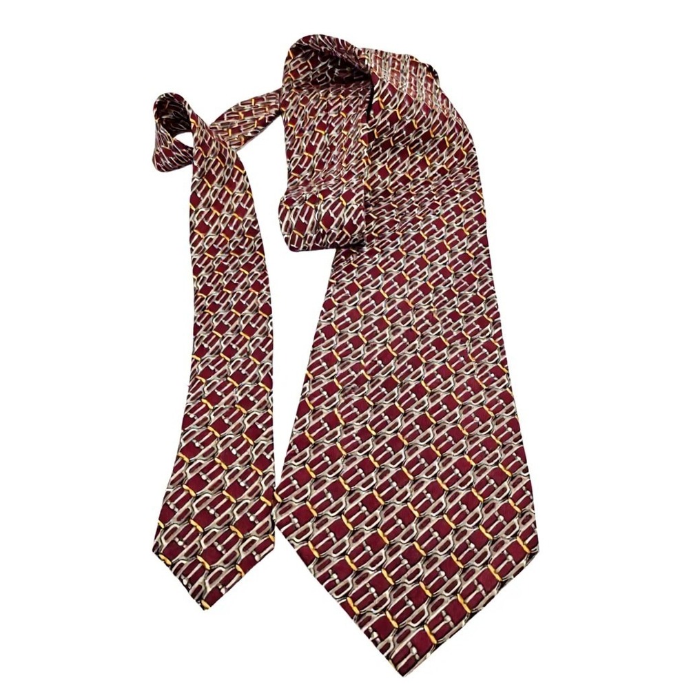 Piattelli Rome New York Mens Burgundy Gold Geometric Silk Tie Hand Made Spain